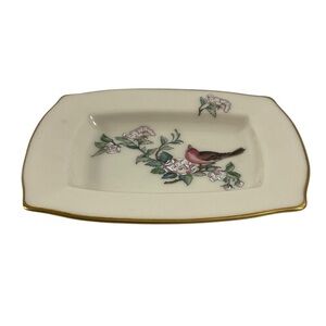Lenox China Serenade Tray Hand Decorated with 24K Gold Bird with floral motif